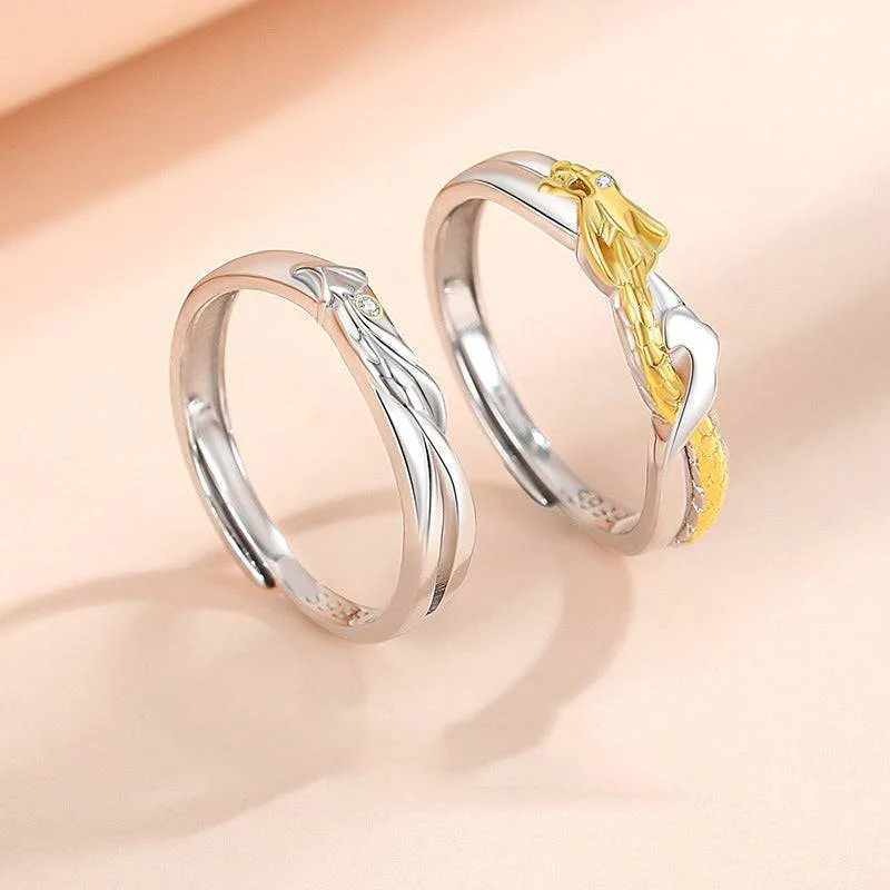 Dragon & Phoenix Two Tone Matching Rings - Image 4