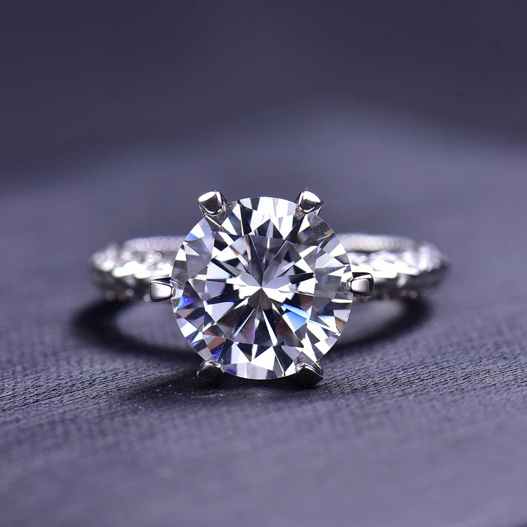 Six Prong Round Cut Sterling Silver 5Ct Moissanite Ring - Image 3